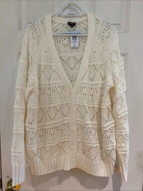 torrid Cream Openwork Button-Up Cardigan